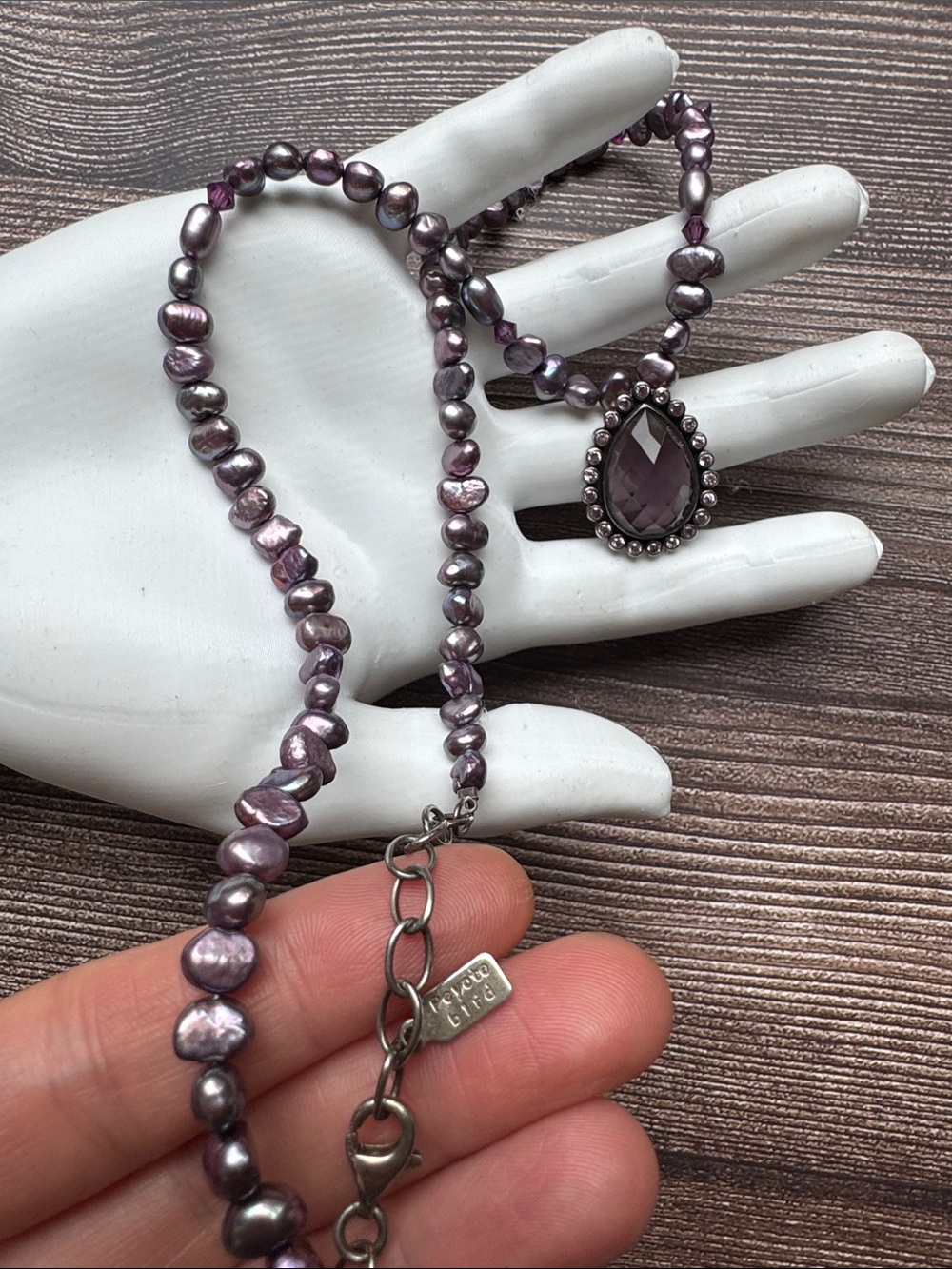 Genuine Amethyst 925 Sterling Silver Freshwater Pearl Necklace Purple Teardrop